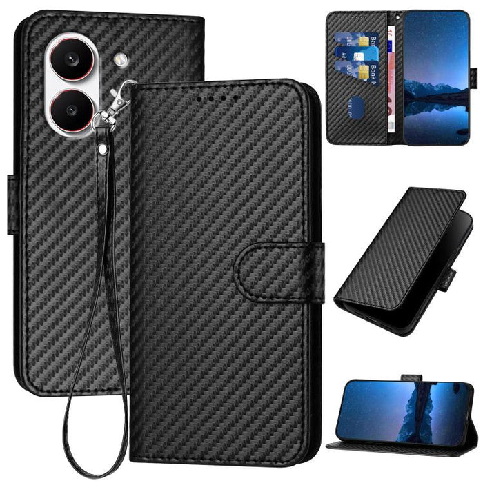 YX0070 Funda de teléfono de cuero con hebilla de fibra de carbono y cordón, For Redmi A7 Pro 4G / 5G 171mm / Poco C85x 5G, For Redmi Turbo 5 Max / Poco X8 Pro Max, For Redmi Turbo 5 5G / Poco X8 Pro 5G, For Redmi Note 15 4G / 5G 164mm / Poco M8 5G     ...