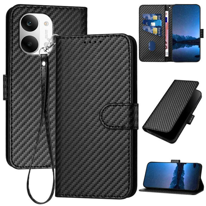 YX0070 Funda de teléfono de cuero con hebilla de fibra de carbono y cordón, For Redmi A7 Pro 4G / 5G 171mm / Poco C85x 5G, For Redmi Turbo 5 Max / Poco X8 Pro Max, For Redmi Turbo 5 5G / Poco X8 Pro 5G, For Redmi Note 15 4G / 5G 164mm / Poco M8 5G     ...