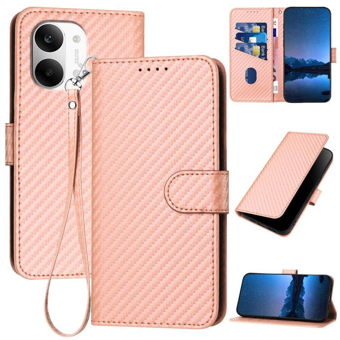 YX0070 Funda de teléfono de cuero con hebilla de fibra de carbono y cordón, For Redmi A7 Pro 4G / 5G 171mm / Poco C85x 5G, For Redmi Turbo 5 Max / Poco X8 Pro Max, For Redmi Turbo 5 5G / Poco X8 Pro 5G, For Redmi Note 15 4G / 5G 164mm / Poco M8 5G     ...