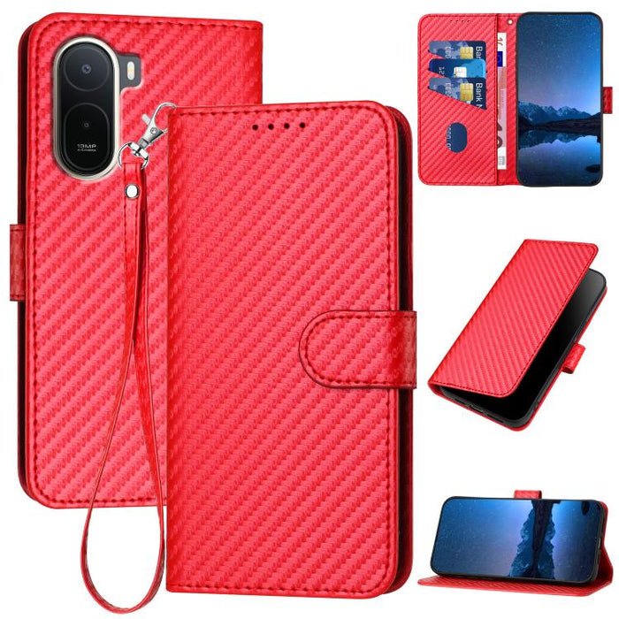 YX0070 Funda de teléfono de cuero con hebilla de fibra de carbono y cordón, For Redmi A7 Pro 4G / 5G 171mm / Poco C85x 5G, For Redmi Turbo 5 Max / Poco X8 Pro Max, For Redmi Turbo 5 5G / Poco X8 Pro 5G, For Redmi Note 15 4G / 5G 164mm / Poco M8 5G     ...