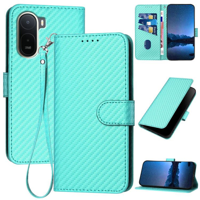 YX0070 Funda de teléfono de cuero con hebilla de fibra de carbono y cordón, For Redmi A7 Pro 4G / 5G 171mm / Poco C85x 5G, For Redmi Turbo 5 Max / Poco X8 Pro Max, For Redmi Turbo 5 5G / Poco X8 Pro 5G, For Redmi Note 15 4G / 5G 164mm / Poco M8 5G     ...