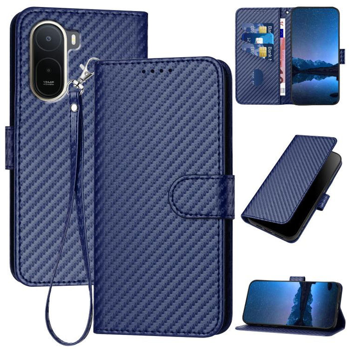 YX0070 Funda de teléfono de cuero con hebilla de fibra de carbono y cordón, For Redmi A7 Pro 4G / 5G 171mm / Poco C85x 5G, For Redmi Turbo 5 Max / Poco X8 Pro Max, For Redmi Turbo 5 5G / Poco X8 Pro 5G, For Redmi Note 15 4G / 5G 164mm / Poco M8 5G     ...