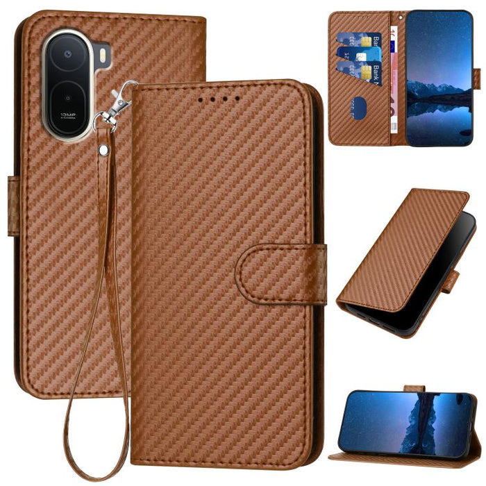 YX0070 Funda de teléfono de cuero con hebilla de fibra de carbono y cordón, For Redmi A7 Pro 4G / 5G 171mm / Poco C85x 5G, For Redmi Turbo 5 Max / Poco X8 Pro Max, For Redmi Turbo 5 5G / Poco X8 Pro 5G, For Redmi Note 15 4G / 5G 164mm / Poco M8 5G     ...