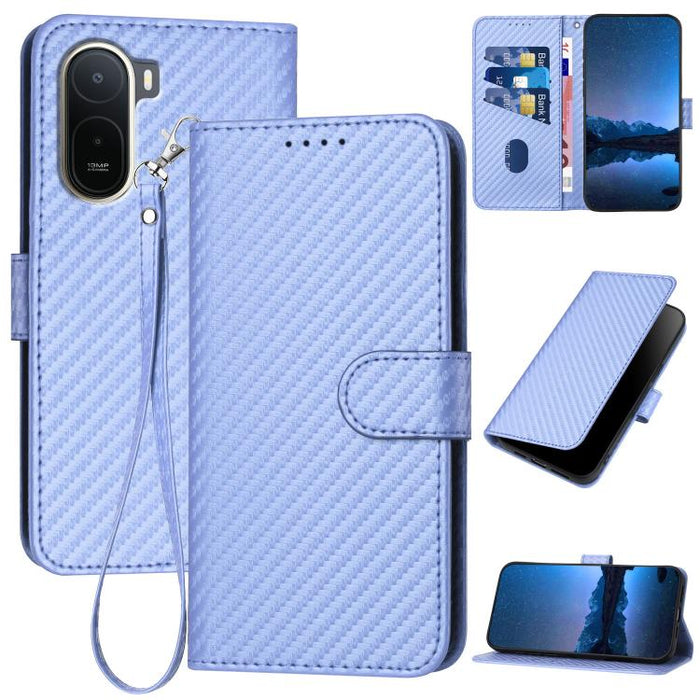 YX0070 Funda de teléfono de cuero con hebilla de fibra de carbono y cordón, For Redmi A7 Pro 4G / 5G 171mm / Poco C85x 5G, For Redmi Turbo 5 Max / Poco X8 Pro Max, For Redmi Turbo 5 5G / Poco X8 Pro 5G, For Redmi Note 15 4G / 5G 164mm / Poco M8 5G     ...