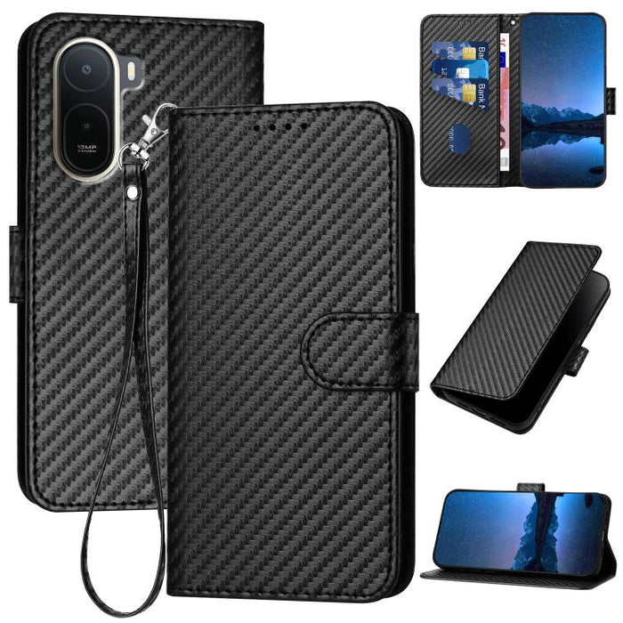 YX0070 Funda de teléfono de cuero con hebilla de fibra de carbono y cordón, For Redmi A7 Pro 4G / 5G 171mm / Poco C85x 5G, For Redmi Turbo 5 Max / Poco X8 Pro Max, For Redmi Turbo 5 5G / Poco X8 Pro 5G, For Redmi Note 15 4G / 5G 164mm / Poco M8 5G     ...