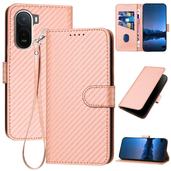 YX0070 Funda de teléfono de cuero con hebilla de fibra de carbono y cordón, For Redmi A7 Pro 4G / 5G 171mm / Poco C85x 5G, For Redmi Turbo 5 Max / Poco X8 Pro Max, For Redmi Turbo 5 5G / Poco X8 Pro 5G, For Redmi Note 15 4G / 5G 164mm / Poco M8 5G     ...