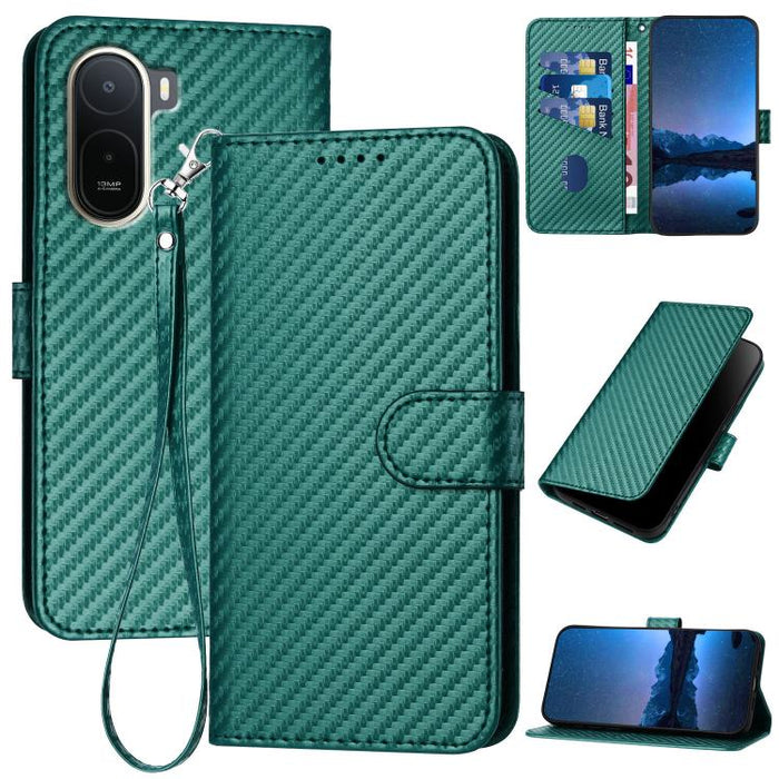 YX0070 Funda de teléfono de cuero con hebilla de fibra de carbono y cordón, For Redmi A7 Pro 4G / 5G 171mm / Poco C85x 5G, For Redmi Turbo 5 Max / Poco X8 Pro Max, For Redmi Turbo 5 5G / Poco X8 Pro 5G, For Redmi Note 15 4G / 5G 164mm / Poco M8 5G     ...