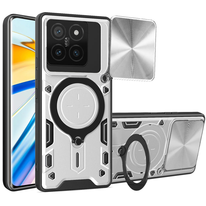 Caja del teléfono del soporte magnético del Camshield deslizante de la textura del CD, For Xiaomi Poco X8 Pro 5G, For Xiaomi Poco M7 4G 169mm, For Xiaomi 15T Pro 5G, For Xiaomi 15T 5G, For Xiaomi Poco F7, For Xiaomi 15 Ultra                            ...
