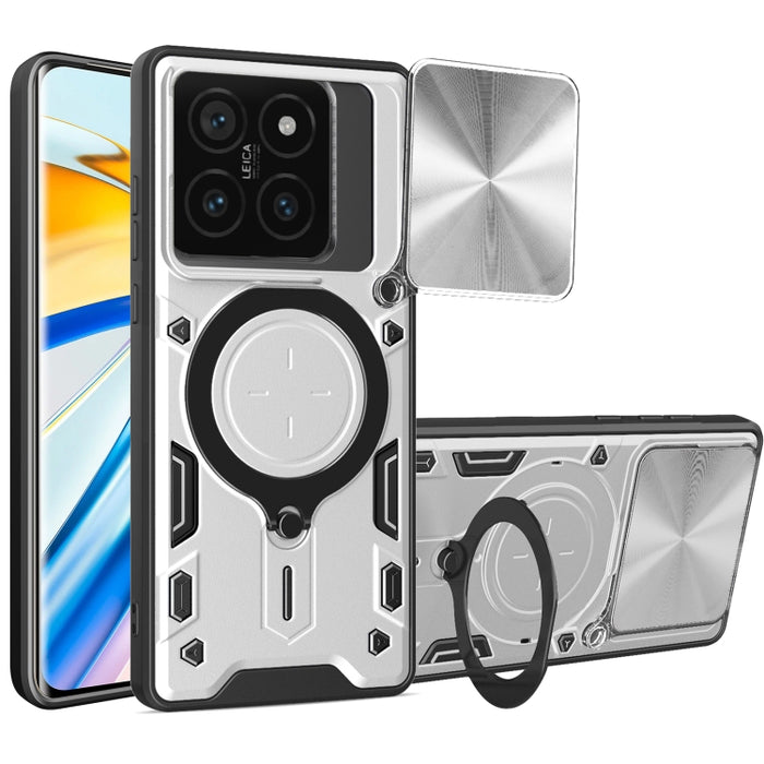 Caja del teléfono del soporte magnético del Camshield deslizante de la textura del CD, For Xiaomi Poco X8 Pro 5G, For Xiaomi Poco M7 4G 169mm, For Xiaomi 15T Pro 5G, For Xiaomi 15T 5G, For Xiaomi Poco F7, For Xiaomi 15 Ultra                            ...