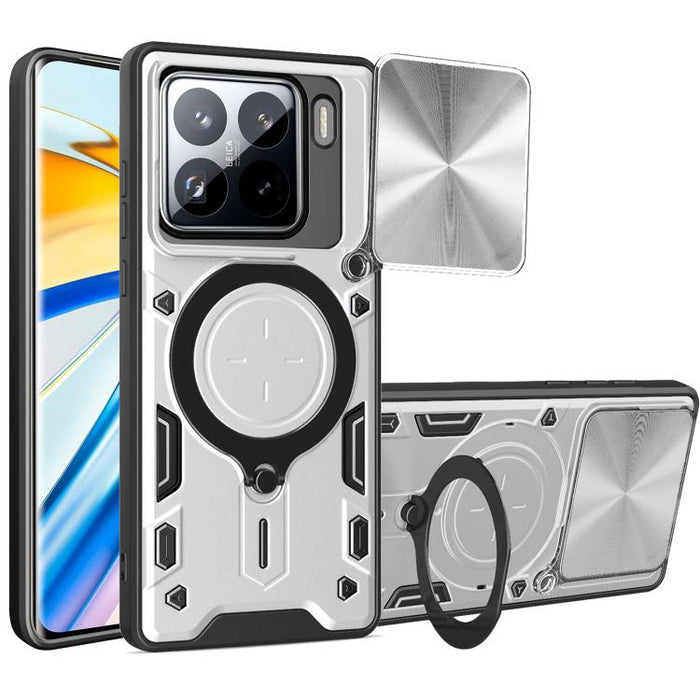 Caja del teléfono del soporte magnético del Camshield deslizante de la textura del CD, For Xiaomi Poco X8 Pro 5G, For Xiaomi Poco M7 4G 169mm, For Xiaomi 15T Pro 5G, For Xiaomi 15T 5G, For Xiaomi Poco F7, For Xiaomi 15 Ultra                            ...
