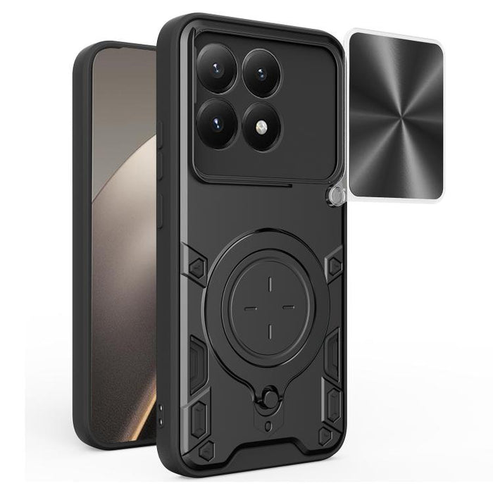 Caja del teléfono del soporte magnético del Camshield deslizante de la textura del CD, For Xiaomi Poco X8 Pro 5G, For Xiaomi Poco M7 4G 169mm, For Xiaomi 15T Pro 5G, For Xiaomi 15T 5G, For Xiaomi Poco F7, For Xiaomi 15 Ultra                            ...