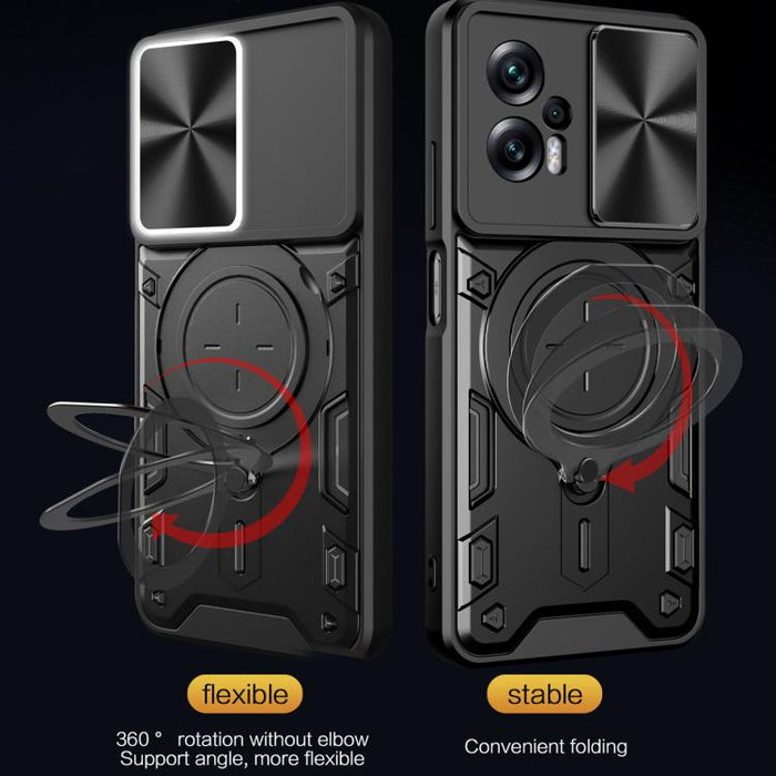 Caja del teléfono del soporte magnético del Camshield deslizante de la textura del CD, For Xiaomi Poco X4 GT