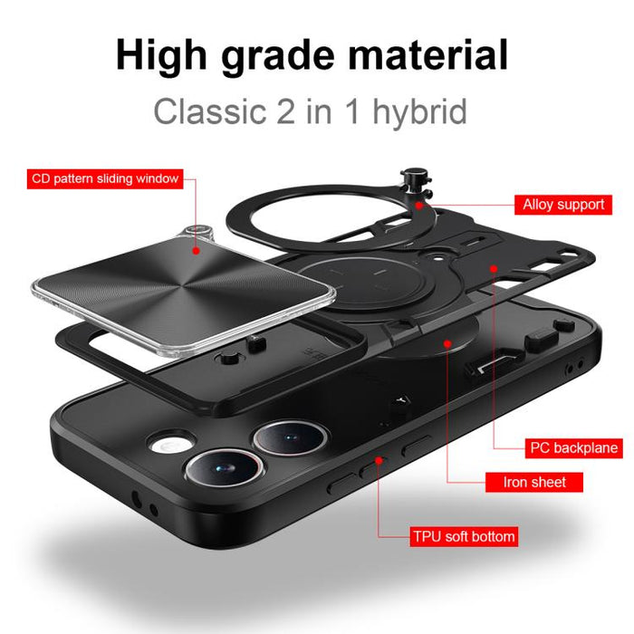Caja del teléfono del soporte magnético del Camshield deslizante de la textura del CD, For Xiaomi Poco X8 Pro 5G, For Xiaomi Poco M7 4G 169mm, For Xiaomi 15T Pro 5G, For Xiaomi 15T 5G, For Xiaomi Poco F7, For Xiaomi 15 Ultra                            ...