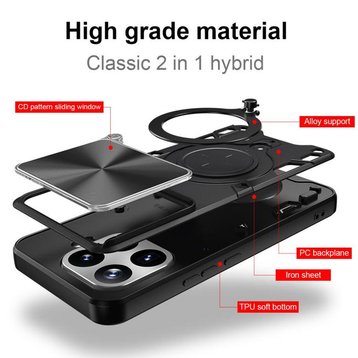Caja del teléfono del soporte magnético del Camshield deslizante de la textura del CD, For Xiaomi Poco X8 Pro 5G, For Xiaomi Poco M7 4G 169mm, For Xiaomi 15T Pro 5G, For Xiaomi 15T 5G, For Xiaomi Poco F7, For Xiaomi 15 Ultra                            ...