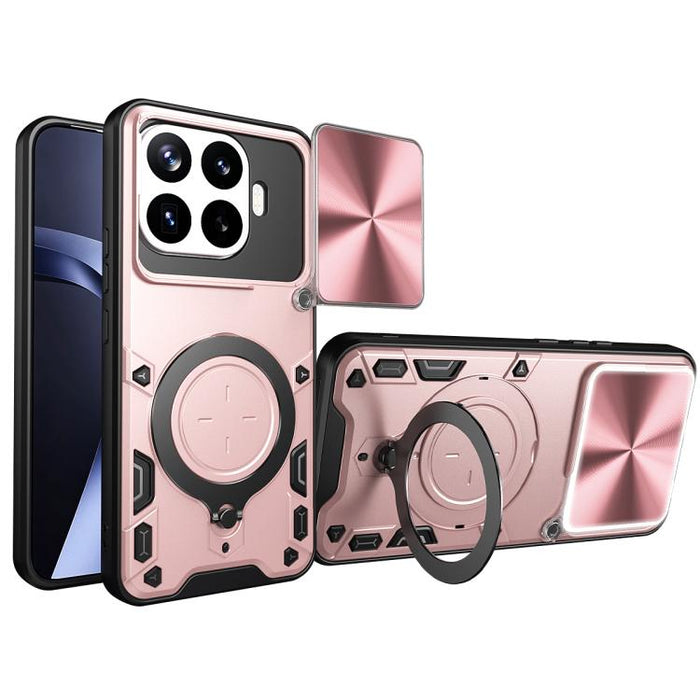 Caja del teléfono del soporte magnético del Camshield deslizante de la textura del CD, For Xiaomi Poco X8 Pro 5G, For Xiaomi Poco M7 4G 169mm, For Xiaomi 15T Pro 5G, For Xiaomi 15T 5G, For Xiaomi Poco F7, For Xiaomi 15 Ultra                            ...