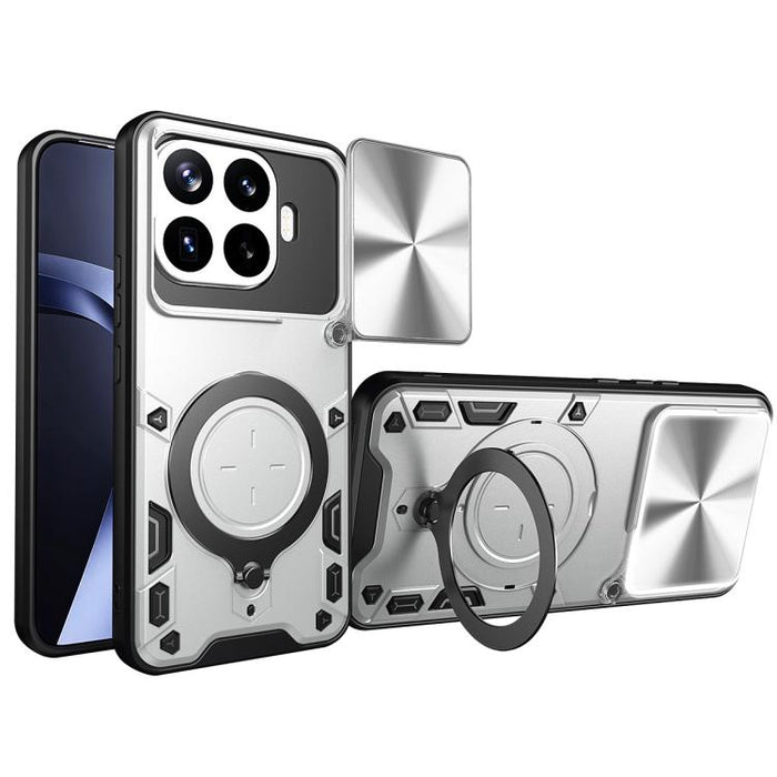 Caja del teléfono del soporte magnético del Camshield deslizante de la textura del CD, For Xiaomi Poco X8 Pro 5G, For Xiaomi Poco M7 4G 169mm, For Xiaomi 15T Pro 5G, For Xiaomi 15T 5G, For Xiaomi Poco F7, For Xiaomi 15 Ultra                            ...