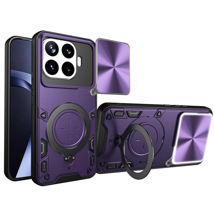 Caja del teléfono del soporte magnético del Camshield deslizante de la textura del CD, For Xiaomi Poco X8 Pro 5G, For Xiaomi Poco M7 4G 169mm, For Xiaomi 15T Pro 5G, For Xiaomi 15T 5G, For Xiaomi Poco F7, For Xiaomi 15 Ultra                            ...