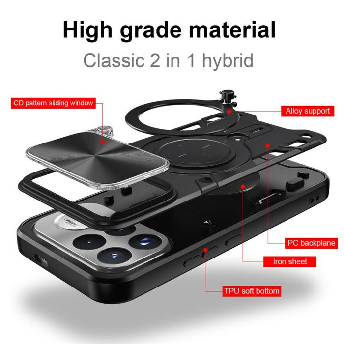 Caja del teléfono del soporte magnético del Camshield deslizante de la textura del CD, For Xiaomi Poco X8 Pro 5G, For Xiaomi Poco M7 4G 169mm, For Xiaomi 15T Pro 5G, For Xiaomi 15T 5G, For Xiaomi Poco F7, For Xiaomi 15 Ultra                            ...
