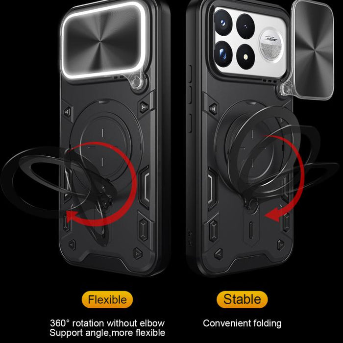 Caja del teléfono del soporte magnético del Camshield deslizante de la textura del CD, For Xiaomi Poco X8 Pro 5G, For Xiaomi Poco M7 4G 169mm, For Xiaomi 15T Pro 5G, For Xiaomi 15T 5G, For Xiaomi Poco F7, For Xiaomi 15 Ultra                            ...