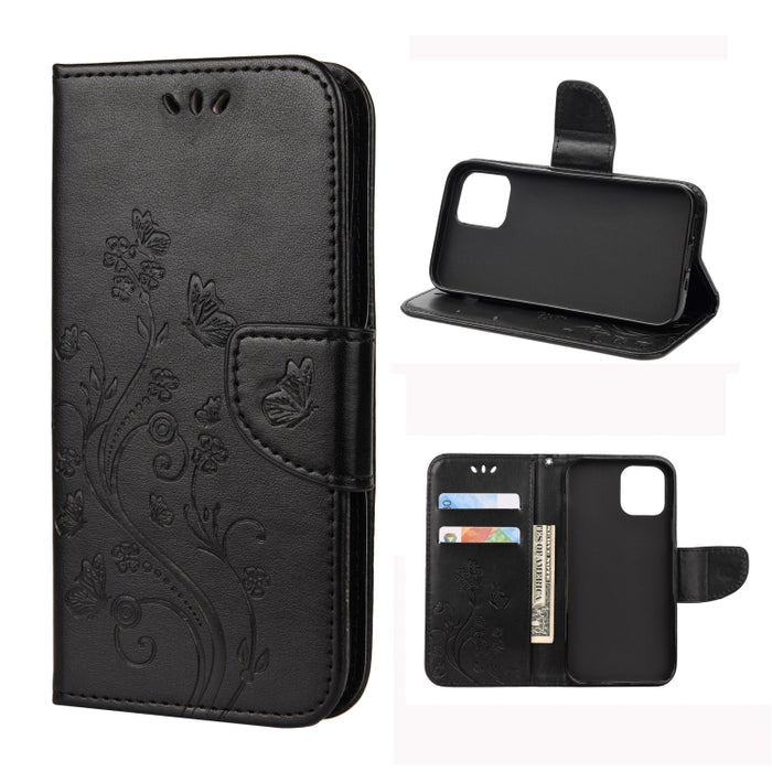 Estuche de cuero con tapa horizontal con patrón de flores de mariposa con soporte y ranuras para tarjetas y billetera, For iPhone 12 mini, For iPhone 12 / 12 Pro, For iPhone 12 Pro Max