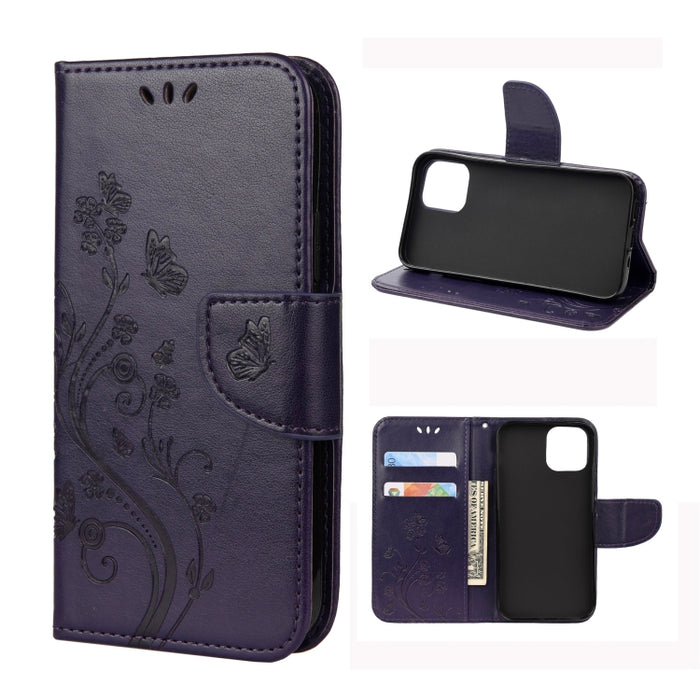 Estuche de cuero con tapa horizontal con patrón de flores de mariposa con soporte y ranuras para tarjetas y billetera, For iPhone 12 mini, For iPhone 12 / 12 Pro, For iPhone 12 Pro Max