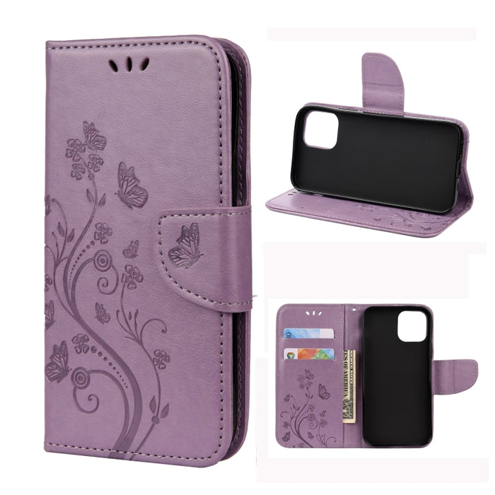 Estuche de cuero con tapa horizontal con patrón de flores de mariposa con soporte y ranuras para tarjetas y billetera, For iPhone 12 mini, For iPhone 12 / 12 Pro, For iPhone 12 Pro Max