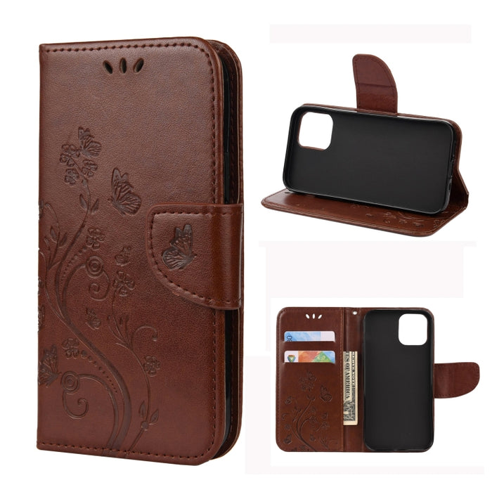 Estuche de cuero con tapa horizontal con patrón de flores de mariposa con soporte y ranuras para tarjetas y billetera, For iPhone 12 mini, For iPhone 12 / 12 Pro, For iPhone 12 Pro Max