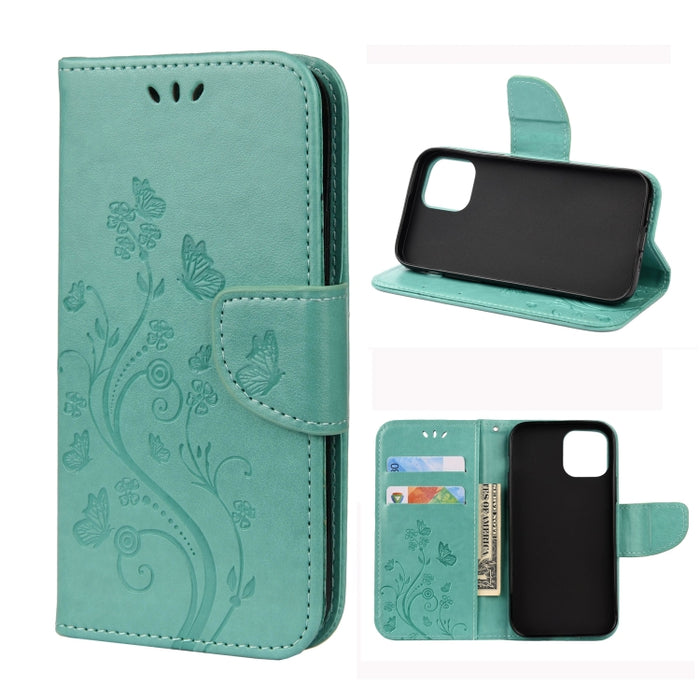 Estuche de cuero con tapa horizontal con patrón de flores de mariposa con soporte y ranuras para tarjetas y billetera, For iPhone 12 mini, For iPhone 12 / 12 Pro, For iPhone 12 Pro Max
