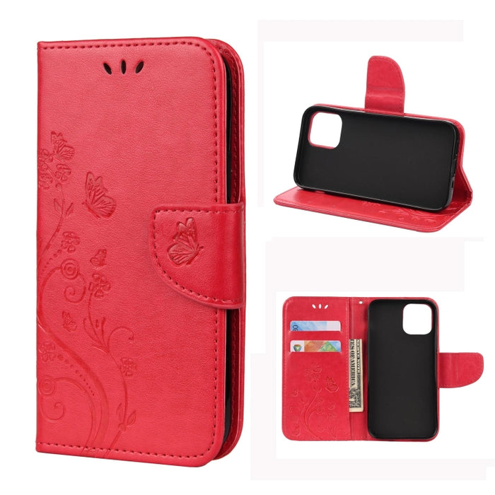 Estuche de cuero con tapa horizontal con patrón de flores de mariposa con soporte y ranuras para tarjetas y billetera, For iPhone 12 mini, For iPhone 12 / 12 Pro, For iPhone 12 Pro Max