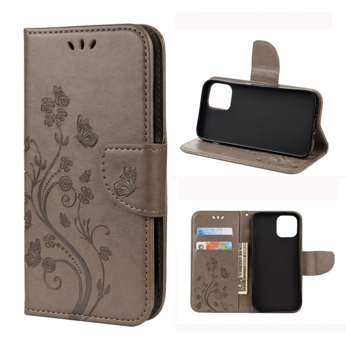 Estuche de cuero con tapa horizontal con patrón de flores de mariposa con soporte y ranuras para tarjetas y billetera, For iPhone 12 mini, For iPhone 12 / 12 Pro, For iPhone 12 Pro Max