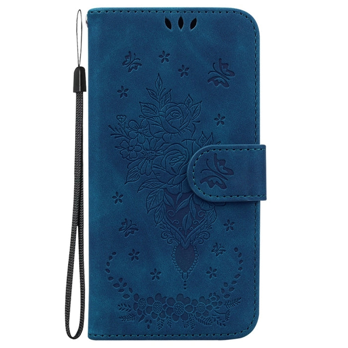 Funda para teléfono de cuero con relieve de mariposa y rosa, For Redmi 14C 4G, For Redmi 13 4G, For Redmi K70 / K70 Pro