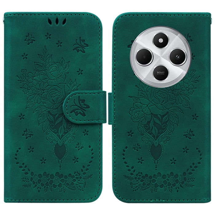 Funda para teléfono de cuero con relieve de mariposa y rosa, For Redmi 14C 4G, For Redmi 13 4G, For Redmi K70 / K70 Pro