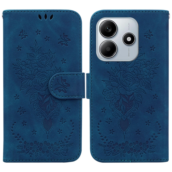 Funda para teléfono de cuero con relieve de mariposa y rosa, For Redmi A7 Pro 4G / 5G 171mm / Poco C85x 5G, For Redmi Turbo 5 Max 5G / Poco X8 Pro Max 5G, For Redmi Turbo 5 5G / Poco X8 Pro 5G, For Redmi Note 15 Pro+ 5G 163.3mm / Poco M8 Pro 5G        ...