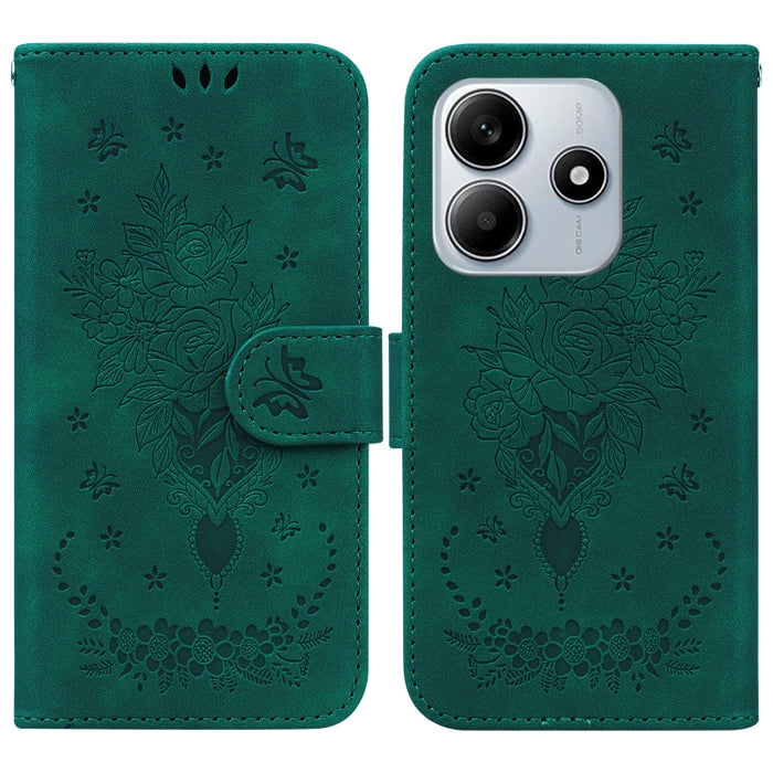 Funda para teléfono de cuero con relieve de mariposa y rosa, For Redmi A7 Pro 4G / 5G 171mm / Poco C85x 5G, For Redmi Turbo 5 Max 5G / Poco X8 Pro Max 5G, For Redmi Turbo 5 5G / Poco X8 Pro 5G, For Redmi Note 15 Pro+ 5G 163.3mm / Poco M8 Pro 5G        ...