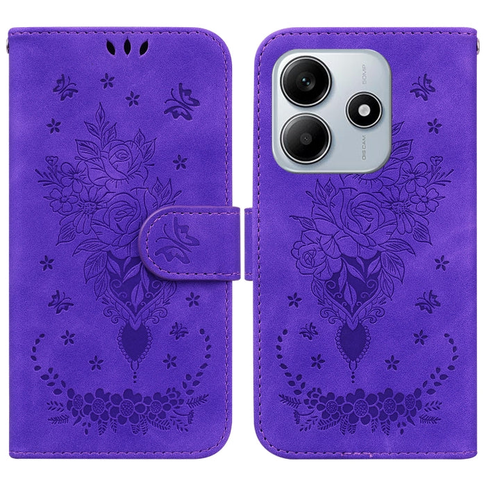 Funda para teléfono de cuero con relieve de mariposa y rosa, For Redmi A7 Pro 4G / 5G 171mm / Poco C85x 5G, For Redmi Turbo 5 Max 5G / Poco X8 Pro Max 5G, For Redmi Turbo 5 5G / Poco X8 Pro 5G, For Redmi Note 15 Pro+ 5G 163.3mm / Poco M8 Pro 5G        ...