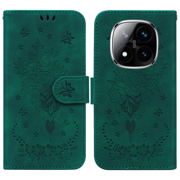 Funda para teléfono de cuero con relieve de mariposa y rosa, For Redmi A7 Pro 4G / 5G 171mm / Poco C85x 5G, For Redmi Turbo 5 Max 5G / Poco X8 Pro Max 5G, For Redmi Turbo 5 5G / Poco X8 Pro 5G, For Redmi Note 15 Pro+ 5G 163.3mm / Poco M8 Pro 5G        ...