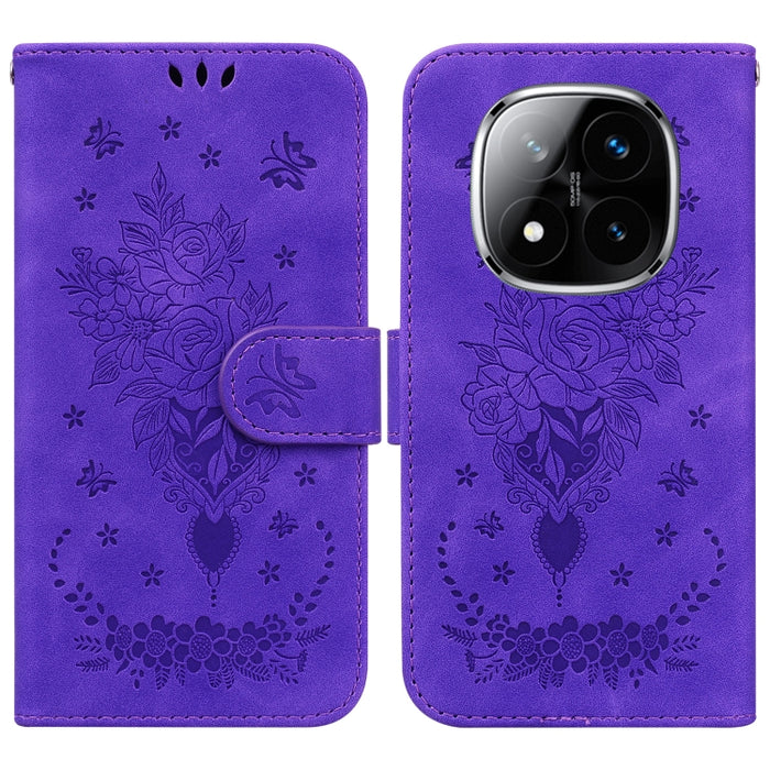 Funda para teléfono de cuero con relieve de mariposa y rosa, For Redmi A7 Pro 4G / 5G 171mm / Poco C85x 5G, For Redmi Turbo 5 Max 5G / Poco X8 Pro Max 5G, For Redmi Turbo 5 5G / Poco X8 Pro 5G, For Redmi Note 15 Pro+ 5G 163.3mm / Poco M8 Pro 5G        ...