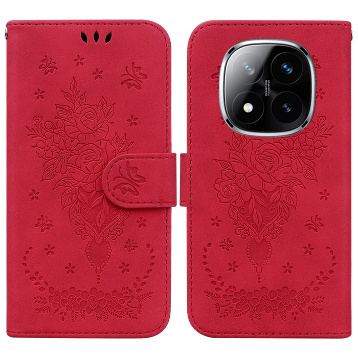 Funda para teléfono de cuero con relieve de mariposa y rosa, For Redmi A7 Pro 4G / 5G 171mm / Poco C85x 5G, For Redmi Turbo 5 Max 5G / Poco X8 Pro Max 5G, For Redmi Turbo 5 5G / Poco X8 Pro 5G, For Redmi Note 15 Pro+ 5G 163.3mm / Poco M8 Pro 5G        ...