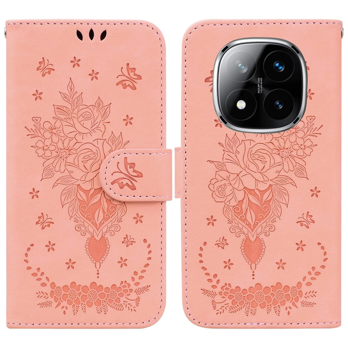 Funda para teléfono de cuero con relieve de mariposa y rosa, For Redmi A7 Pro 4G / 5G 171mm / Poco C85x 5G, For Redmi Turbo 5 Max 5G / Poco X8 Pro Max 5G, For Redmi Turbo 5 5G / Poco X8 Pro 5G, For Redmi Note 15 Pro+ 5G 163.3mm / Poco M8 Pro 5G        ...