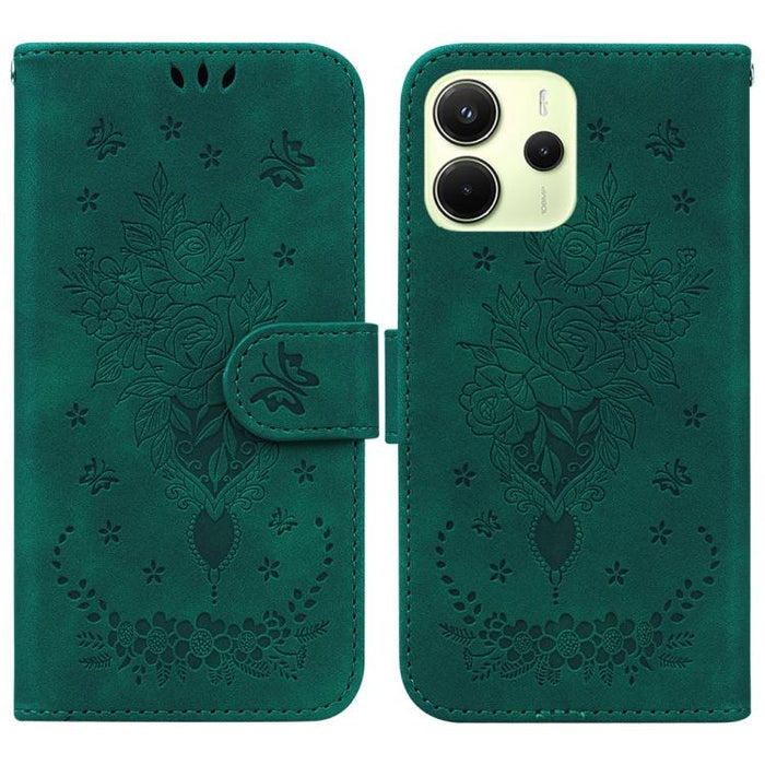 Funda para teléfono de cuero con relieve de mariposa y rosa, For Redmi A7 Pro 4G / 5G 171mm / Poco C85x 5G, For Redmi Turbo 5 Max 5G / Poco X8 Pro Max 5G, For Redmi Turbo 5 5G / Poco X8 Pro 5G, For Redmi Note 15 Pro+ 5G 163.3mm / Poco M8 Pro 5G        ...
