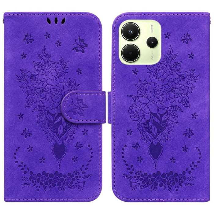 Funda para teléfono de cuero con relieve de mariposa y rosa, For Redmi A7 Pro 4G / 5G 171mm / Poco C85x 5G, For Redmi Turbo 5 Max 5G / Poco X8 Pro Max 5G, For Redmi Turbo 5 5G / Poco X8 Pro 5G, For Redmi Note 15 Pro+ 5G 163.3mm / Poco M8 Pro 5G        ...