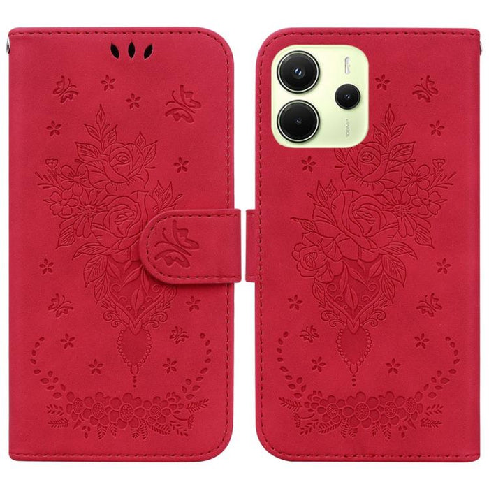 Funda para teléfono de cuero con relieve de mariposa y rosa, For Redmi A7 Pro 4G / 5G 171mm / Poco C85x 5G, For Redmi Turbo 5 Max 5G / Poco X8 Pro Max 5G, For Redmi Turbo 5 5G / Poco X8 Pro 5G, For Redmi Note 15 Pro+ 5G 163.3mm / Poco M8 Pro 5G        ...