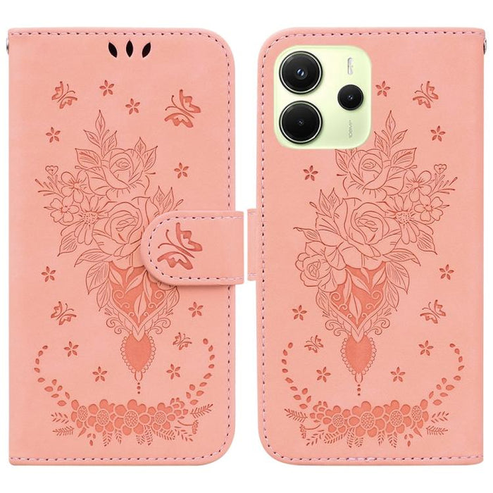 Funda para teléfono de cuero con relieve de mariposa y rosa, For Redmi A7 Pro 4G / 5G 171mm / Poco C85x 5G, For Redmi Turbo 5 Max 5G / Poco X8 Pro Max 5G, For Redmi Turbo 5 5G / Poco X8 Pro 5G, For Redmi Note 15 Pro+ 5G 163.3mm / Poco M8 Pro 5G        ...