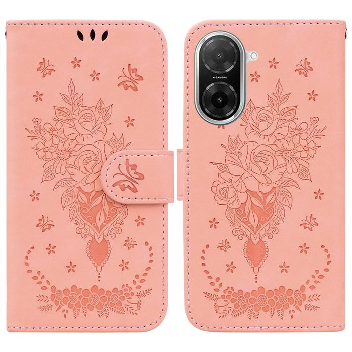 Funda para teléfono de cuero con relieve de mariposa y rosa, For Redmi A7 Pro 4G / 5G 171mm / Poco C85x 5G, For Redmi Turbo 5 Max 5G / Poco X8 Pro Max 5G, For Redmi Turbo 5 5G / Poco X8 Pro 5G, For Redmi Note 15 Pro+ 5G 163.3mm / Poco M8 Pro 5G        ...