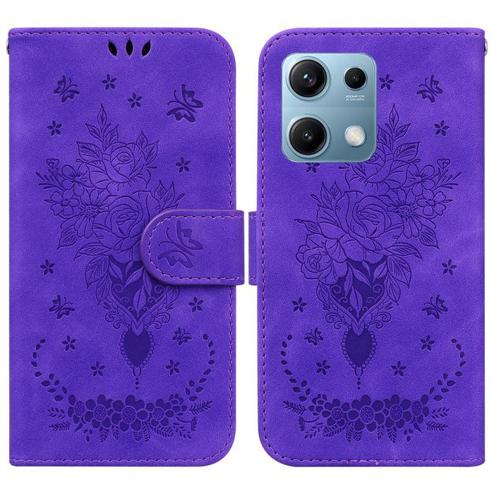 Funda para teléfono de cuero con relieve de mariposa y rosa, For Redmi A7 Pro 4G / 5G 171mm / Poco C85x 5G, For Redmi Turbo 5 Max 5G / Poco X8 Pro Max 5G, For Redmi Turbo 5 5G / Poco X8 Pro 5G, For Redmi Note 15 Pro+ 5G 163.3mm / Poco M8 Pro 5G        ...