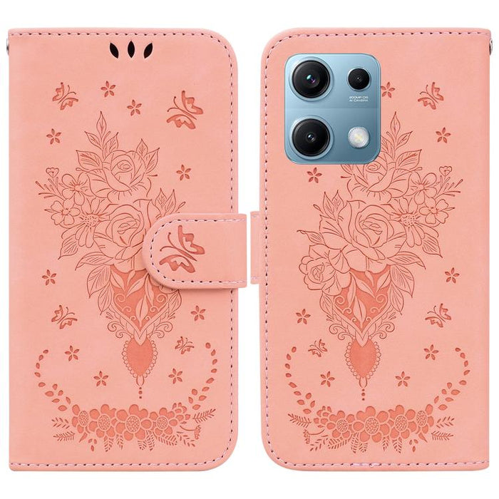Funda para teléfono de cuero con relieve de mariposa y rosa, For Redmi A7 Pro 4G / 5G 171mm / Poco C85x 5G, For Redmi Turbo 5 Max 5G / Poco X8 Pro Max 5G, For Redmi Turbo 5 5G / Poco X8 Pro 5G, For Redmi Note 15 Pro+ 5G 163.3mm / Poco M8 Pro 5G        ...