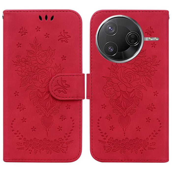 Funda para teléfono de cuero con relieve de mariposa y rosa, For Redmi A7 Pro 4G / 5G 171mm / Poco C85x 5G, For Redmi Turbo 5 Max 5G / Poco X8 Pro Max 5G, For Redmi Turbo 5 5G / Poco X8 Pro 5G, For Redmi Note 15 Pro+ 5G 163.3mm / Poco M8 Pro 5G        ...