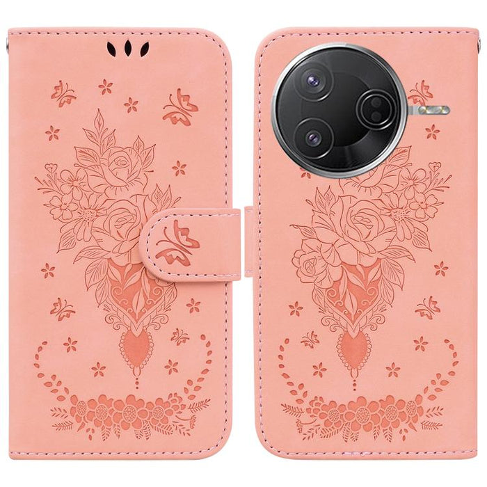Funda para teléfono de cuero con relieve de mariposa y rosa, For Redmi A7 Pro 4G / 5G 171mm / Poco C85x 5G, For Redmi Turbo 5 Max 5G / Poco X8 Pro Max 5G, For Redmi Turbo 5 5G / Poco X8 Pro 5G, For Redmi Note 15 Pro+ 5G 163.3mm / Poco M8 Pro 5G        ...