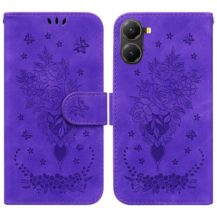 Funda para teléfono de cuero con relieve de mariposa y rosa, For Redmi A7 Pro 4G / 5G 171mm / Poco C85x 5G, For Redmi Turbo 5 Max 5G / Poco X8 Pro Max 5G, For Redmi Turbo 5 5G / Poco X8 Pro 5G, For Redmi Note 15 Pro+ 5G 163.3mm / Poco M8 Pro 5G        ...