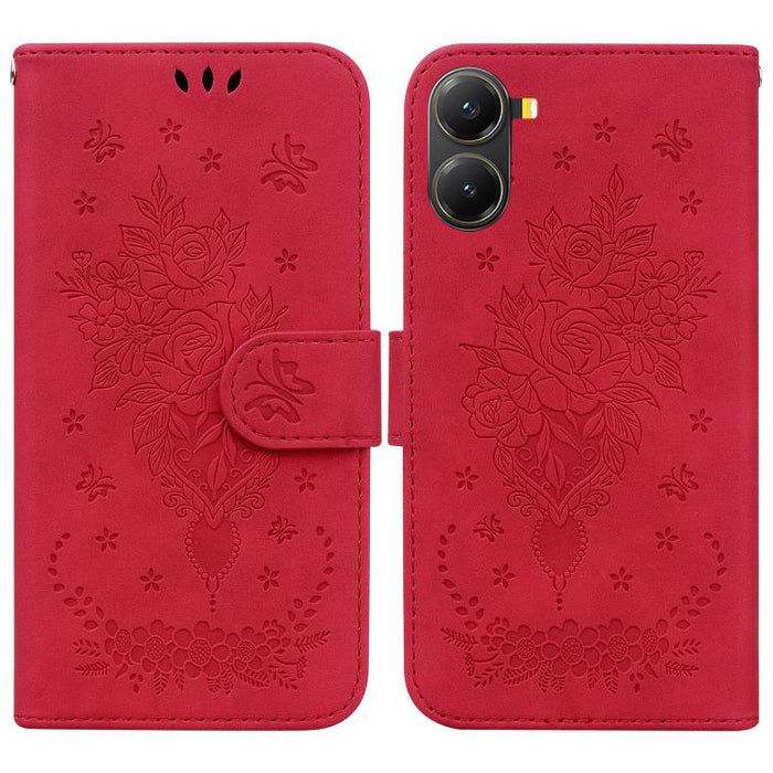 Funda para teléfono de cuero con relieve de mariposa y rosa, For Redmi A7 Pro 4G / 5G 171mm / Poco C85x 5G, For Redmi Turbo 5 Max 5G / Poco X8 Pro Max 5G, For Redmi Turbo 5 5G / Poco X8 Pro 5G, For Redmi Note 15 Pro+ 5G 163.3mm / Poco M8 Pro 5G        ...